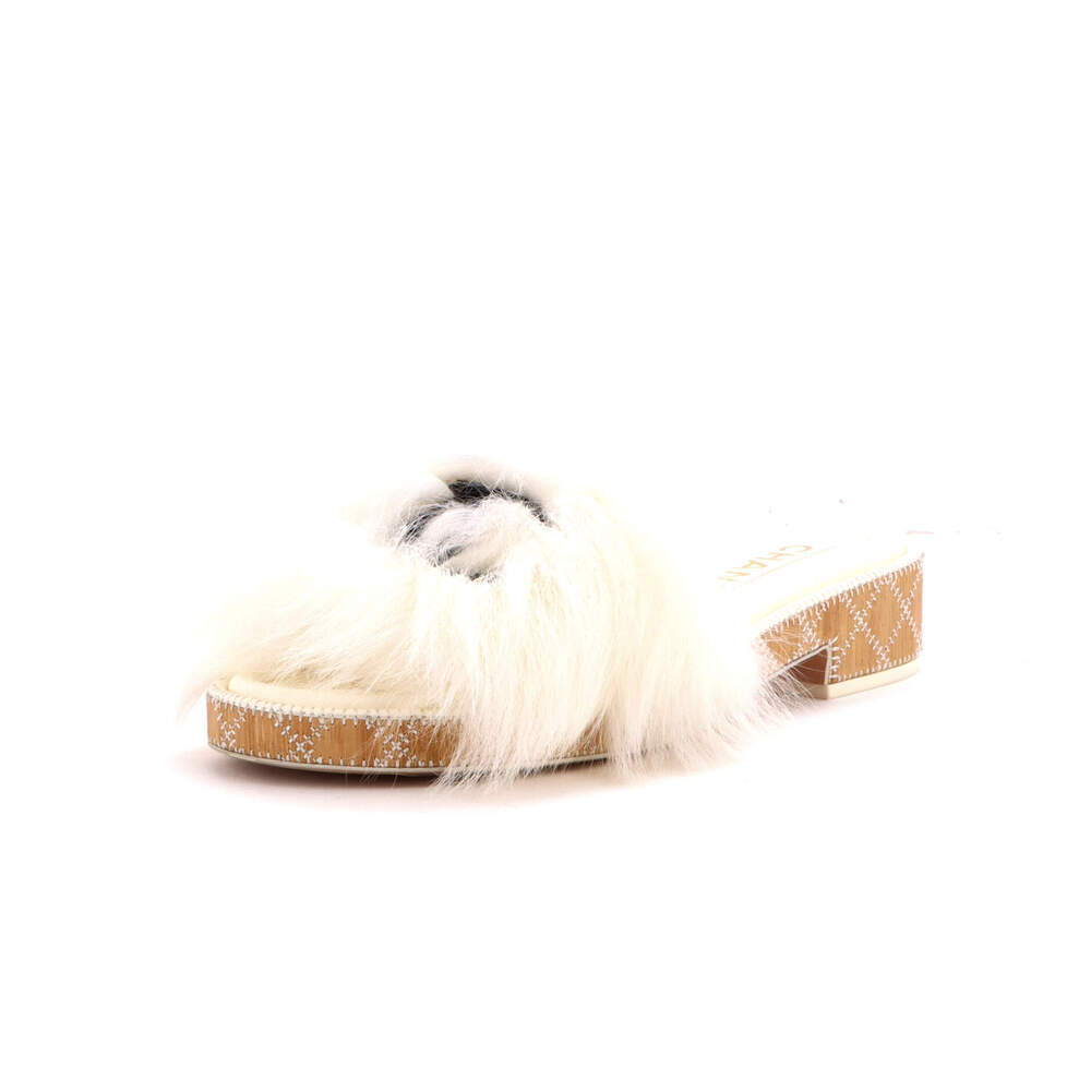Chanel Women's CC Slide Sandals Shearling